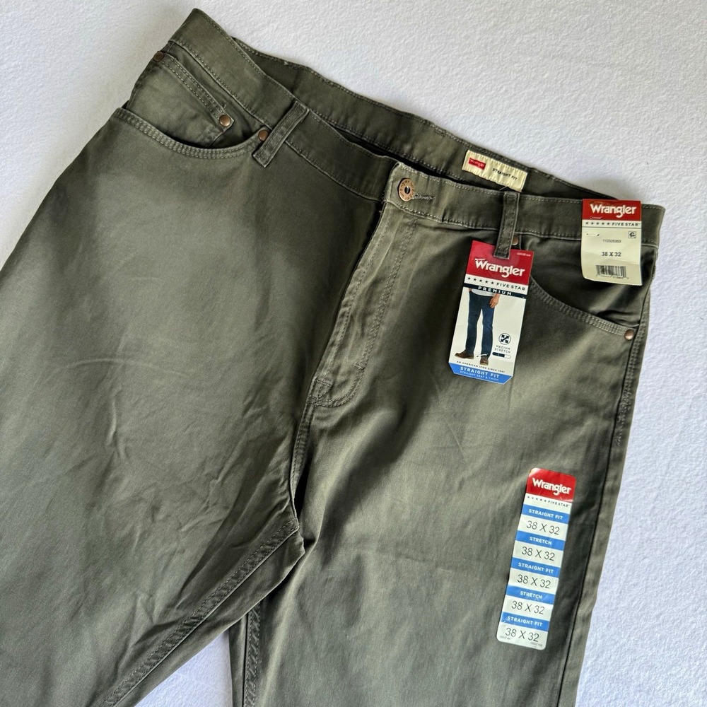 Wrangler Five Star Men's Green Medium Stretch Straight fit Jeans 38X32 NWT